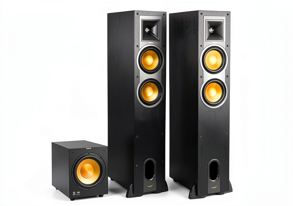 Installing Klipsch R-26FA Floorstanding Speakers Home Theater Bundle in a living room with a wooden floor and reflective ceiling
